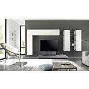 Parete attrezzata con Base TV, bianco laccato lucido e Beton