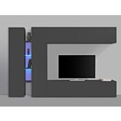 Parete attrezzata economica e moderna con vetrina L.280 cm, finitura Antracite lucido