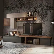 Parete Attrezzata Moderna 280x40x202 h cm, Mercure cannettato, Argilla e Lava, collezione Logica Zenzero Shop