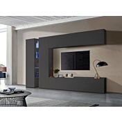 Parete attrezzata economica e moderna con vetrina L.280 cm, finitura Antracite lucido