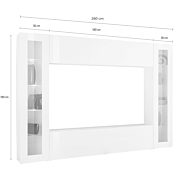 Parete attrezzata sospesa con 2 vetrine e 2 pensili orizzontali, finitura bianco lucido