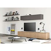 Parete attrezzata con base tv in finitura Royal oak e Grigio titanio