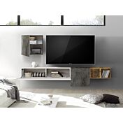 Parete attrezzata sospesa Bianco Lucido Miele e Ossido