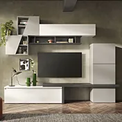 Parete attrezzata 280x40x202 h cm, Gesso e Bianco, collezione Logica Zenzero Shop