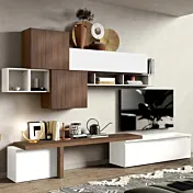 Parete salotto L.330 cm, Bianco lucido e Mercure cannettato, collezione Logica Zenzero Shop