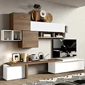 Parete attrezzata 330x40x210 h cm, Bianco lucido e Mercure, collezione Logica Zenzero Shop