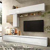 Parete attrezzata Logica, Bianco lucido e Cadiz, con base e pensili, L.276 Zenzero Shop