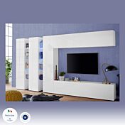 Parete attrezzata L.340 cm, finitura Bianco lucido, Made in Italy