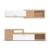 Parete attrezzata design moderno, finitura Rovere e Bianco