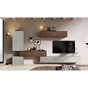 Parete attrezzata 340x30x169 h cm, Mercure cannettato e Gesso, collezione Logica