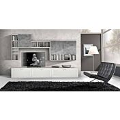 Parete attrezzata larghezza 3 metri, Bianco Frassinato e Spatolato Grafite, Made in Italy