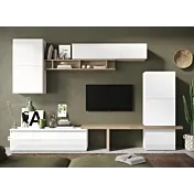 Parete attrezzata 290x40x180 h cm, Bianco lucido e Cadiz, collezione Logica Zenzero Shop