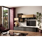 Parete attrezzata con pensili ante vetro, Lava e Cadiz, L.276