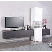 Parete attrezzata con vetrina, bianco lucido e Ardesia