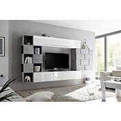 Pareti design moderno, arredamento pareti attrezzate bianco lucido e beton con pensile Miss