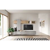 Parete attrezzata salotto, finitura Grigio dorian e Royal oak