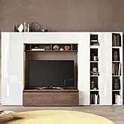 Parete attrezzata 305x40x186 h cm, Bianco lucido e Mercure, collezione Logica Zenzero Shop