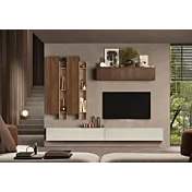 Parete attrezzata 276x40x210 h cm, Cashmere, Cadiz e Mercure cannettato, collezione Logica Zenzero Shop