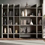 Libreria moderna 221x38x185 h cm, Bianco altea e Grigio cenere, collezione Easy Zenzero Shop