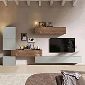 Parete attrezzata 340x30x195 h cm, Mercure e Gesso, collezione Logica Zenzero Shop