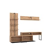 Parete moderna con ribalta e libreria, finitura Rovere e Carbone