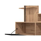 Parete moderna con ribalta e libreria, finitura Rovere e Carbone