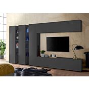 Conveniente Parete attrezzata L.340 cm, finitura Antracite lucido, Made in Italy