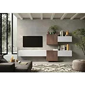 Pareti attrezzate 262x30x190 h cm, Bianco lucido e Mercure cannettato, collezione Logica Zenzero Shop