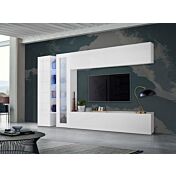 Parete attrezzata di design con vetrina L.280 cm, finitura Bianco lucido