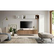 Parete moderna salotto, finitura Rovere bianco e Rovere cognac