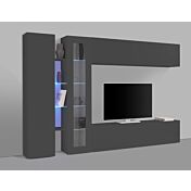 Elegante Parete attrezzata di design con vetrina L.280 cm, finitura Antracite lucido