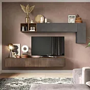 Parete attrezzata 276x30x180 h cm, Piombo e Mercure cannettato, collezione Logica Zenzero Shop