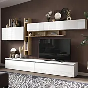 Parete attrezzata 336x40x210 h cm, Bianco lucido e Cadiz, collezione Logica Zenzero Shop