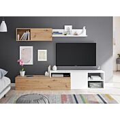 Parete attrezzata economica, finitura Bianco opaco e Rovere nodi