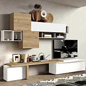 Parete attrezzata 330x40x210 h cm, Bianco lucido e Cadiz, collezione Logica Zenzero Shop