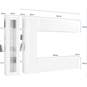 Soggiorno Zenzero, parete attrezzata con 2 pensili orizzontali e 1 vetrina laterale, finitura bianco lucido