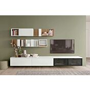 Parete attrezzata sala, finitura Cemento artico e Royal oak