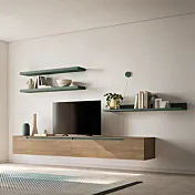 Parete attrezzata sospesa SKT32 Tomasella, Rovere cognac e Mirto