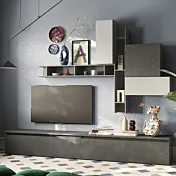 Parete attrezzata 276x40x228 h cm, Ardesia, Gesso e Piombo, collezione Logica Zenzero Shop