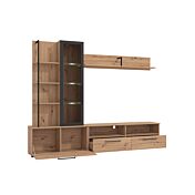 Parete con base tv vetrina e mensole finitura Rovere e Nero