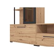 Parete con base tv vetrina e mensole finitura Rovere e Nero