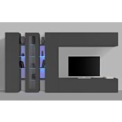 Parete attrezzata con 1 vetrina, 2 colonne e 2 pensili orizzontali, finitura Antracite lucido 