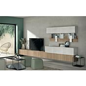 Parete attrezzata con pannelli attrezzati in finitura Royal Oak e Cemento artico 