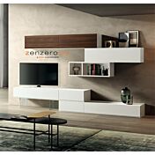 Parete attrezzata Alef in finitura Frassinato bianco e Quercia brown