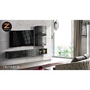 Parete attrezzata lucida con pensile, cubi e vani a giorno, finitura effetto Marmo Nero