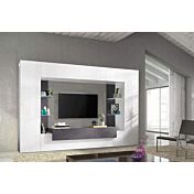 ACQUISTA ANCHE TU Parete attrezzata moderna, con pensile vasistas, mensole in vetro, finitura bianco lucido e ardesia