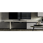 Parete attrezzata di alta qualità con finitura in Petrolio e Rovere tabacco