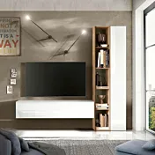 Parete attrezzata 195x30x186 h cm, Bianco lucido e Cadiz, collezione Logica Zenzero Shop