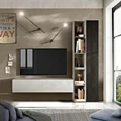 Parete attrezzata 195x30x186 h cm, Lava, Gesso e Ardesia, collezione Logica Zenzero Shop