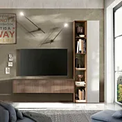 Design parete attrezzata soggiorno L.195 cm, Mercure cannettato e Gesso, collezione Logica Zenzero Shop